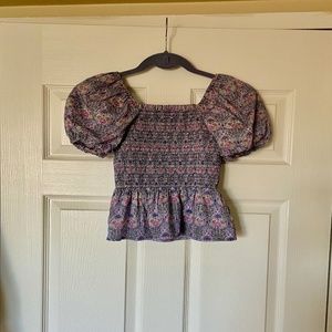 J. Crew Smocked Puff Sleeve Top